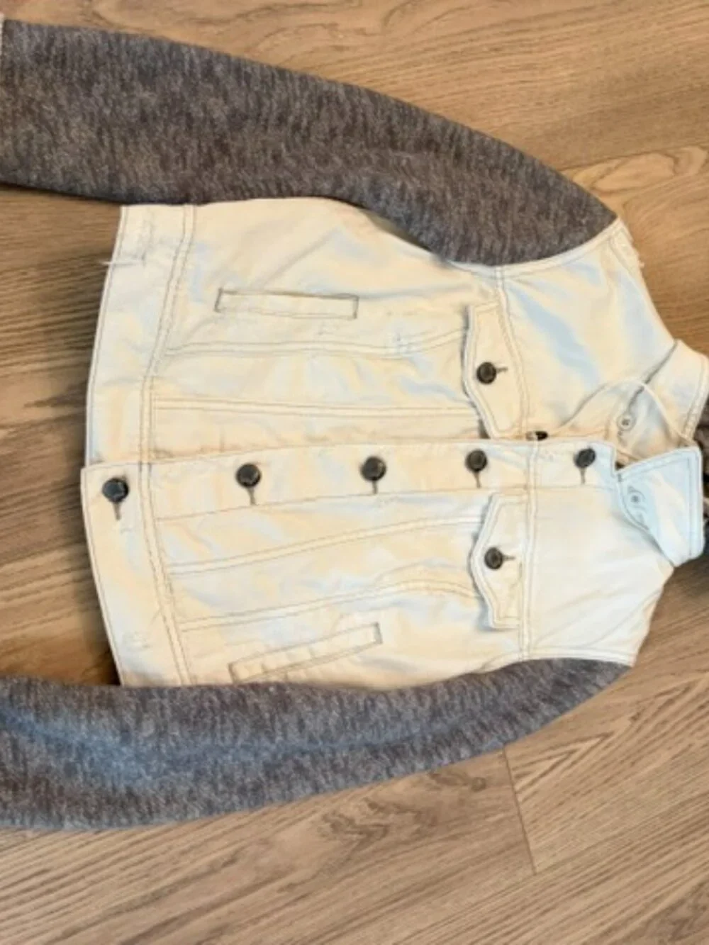 Free People White Jean Jacket with Heather Gray Sleeves - Picture 7 of 10